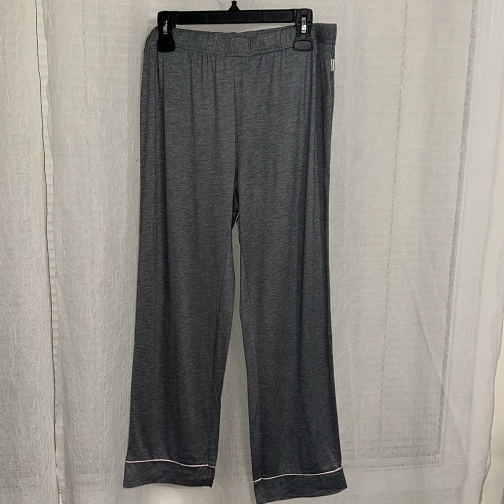 Life is Good L-XL Gray Pink Trim Notch Collar 2 pc Short Sleeve Top Pants PJ Set - Picture 14 of 16